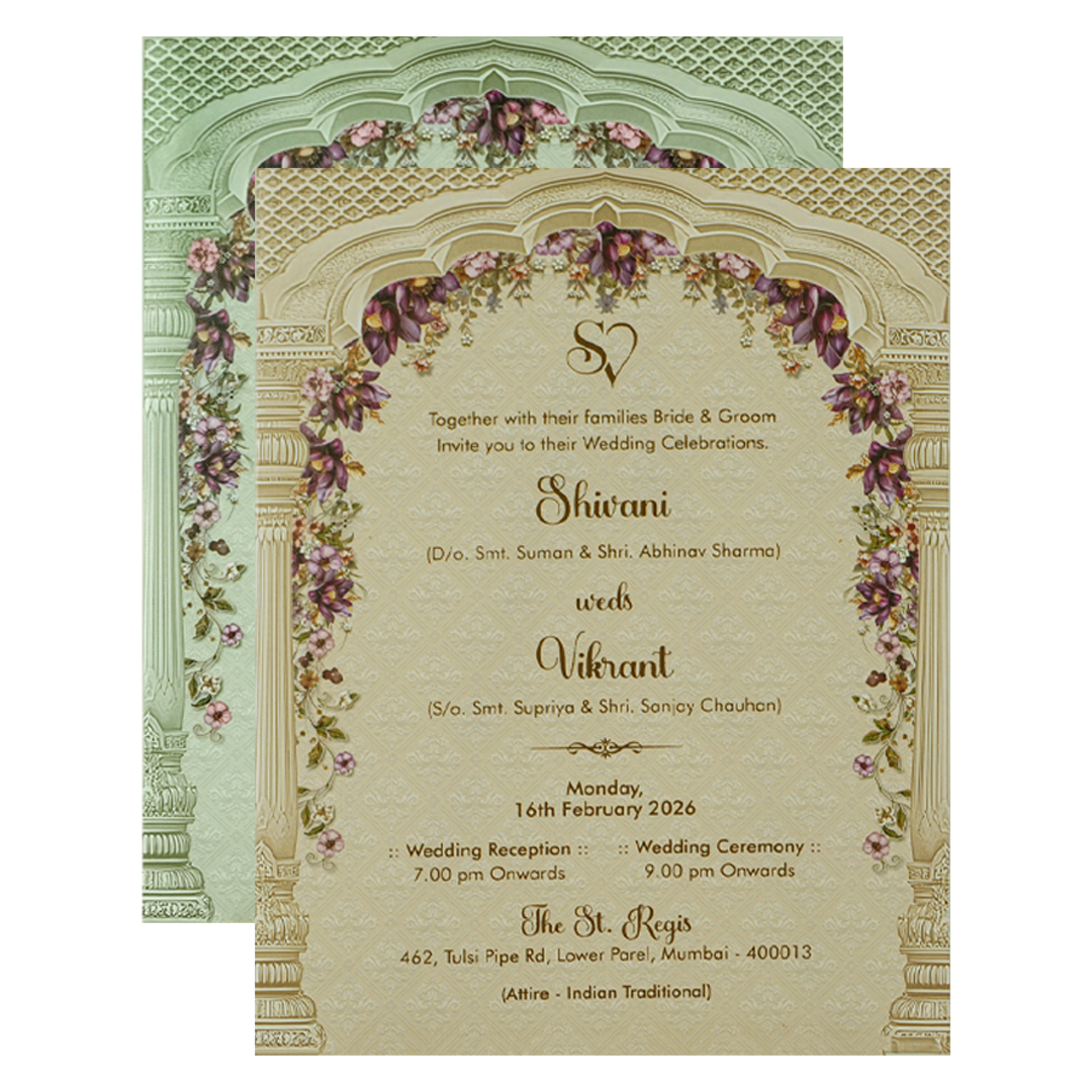 Pink Arch Floral Wedding Card-KSI65070
