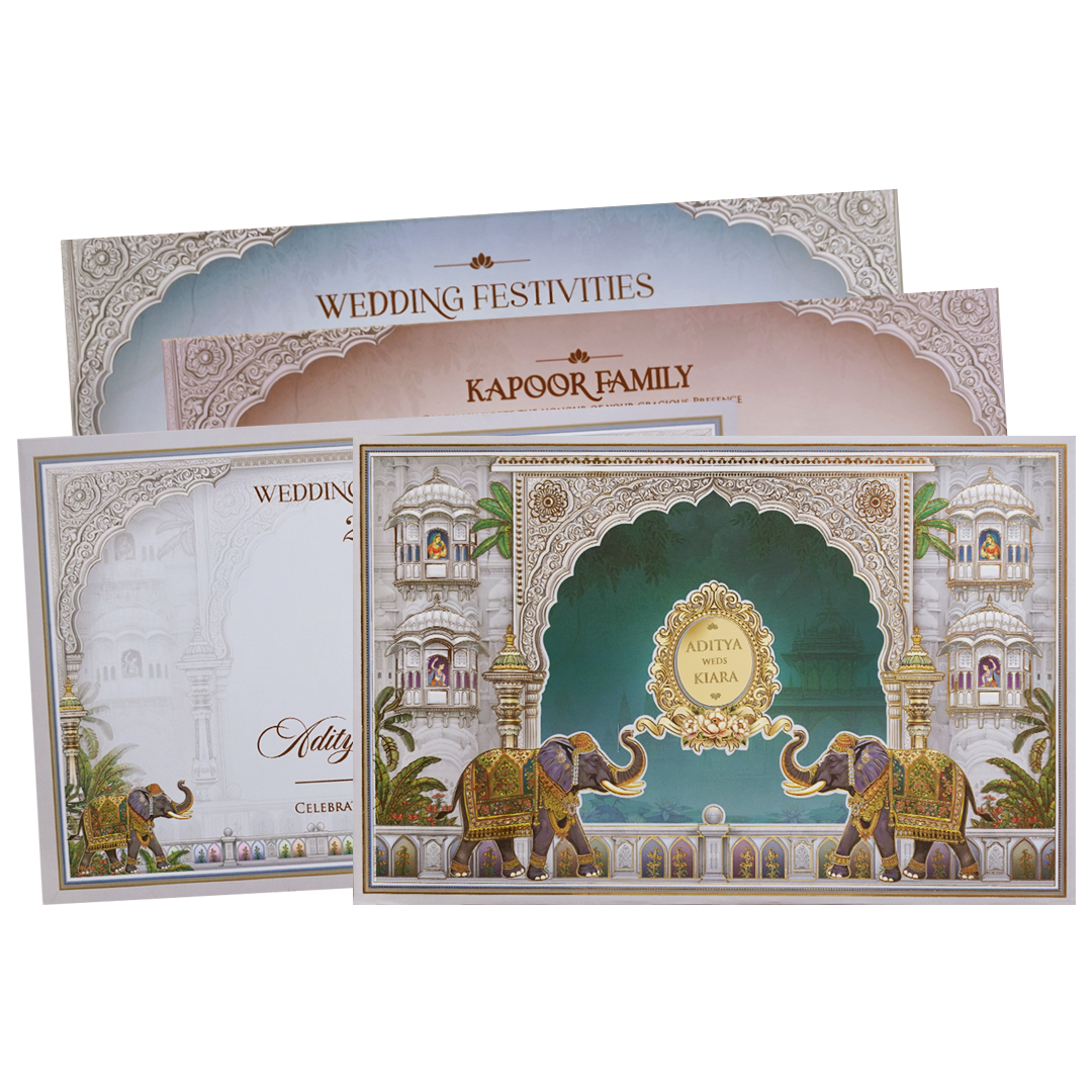 Royal Grey Palace Theme Wedding Card - KFR16330