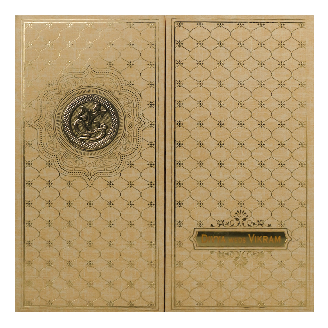 Gold Gatefold Lattice Wedding Card-KNPO5522N