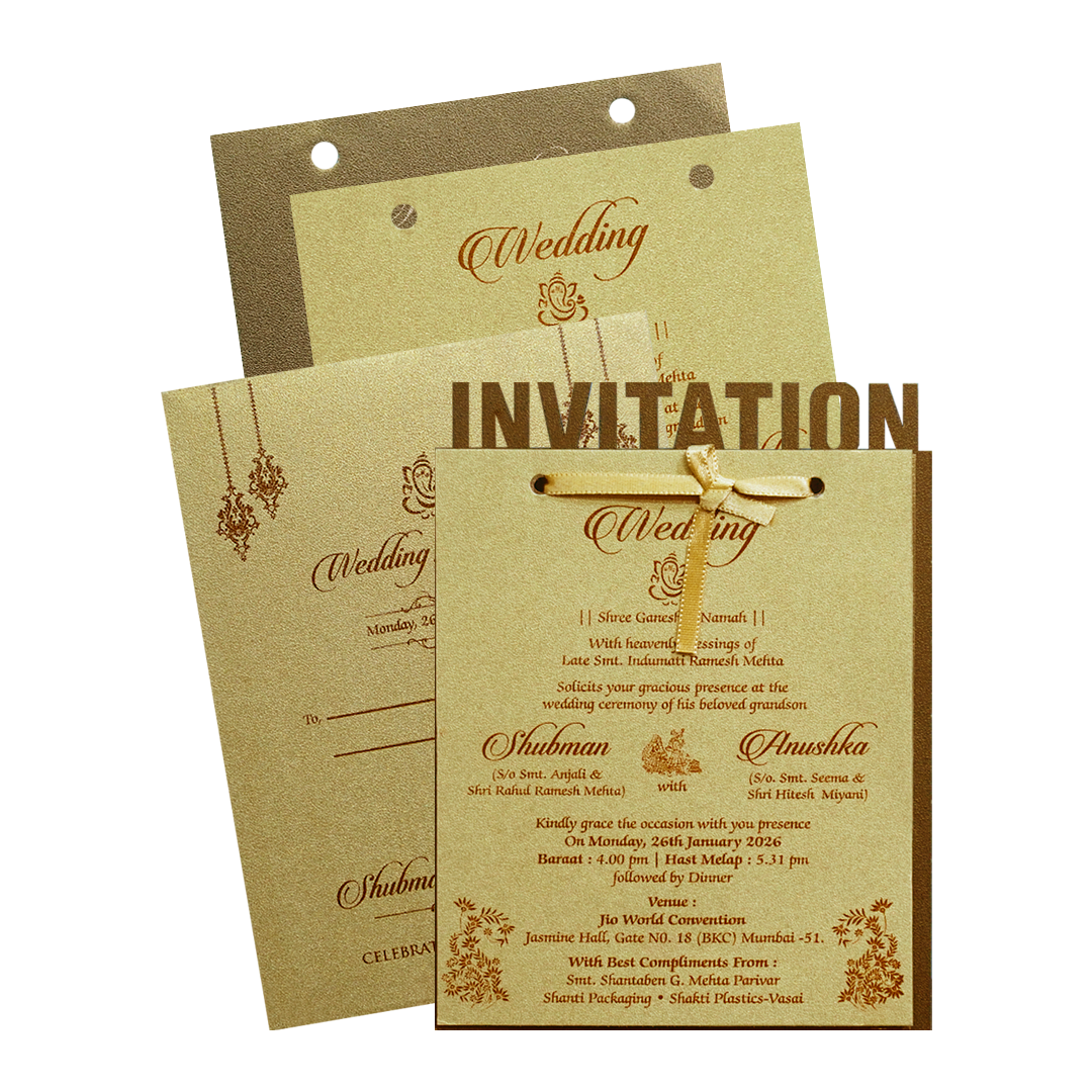 Gold Brown Laser Cut Wedding Card-KRB07100