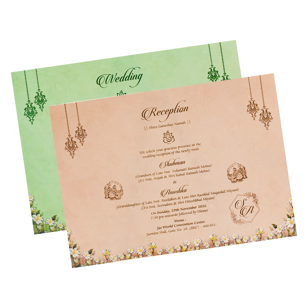 Emerald Blue Floral Padded Wedding Card-KRB09260
