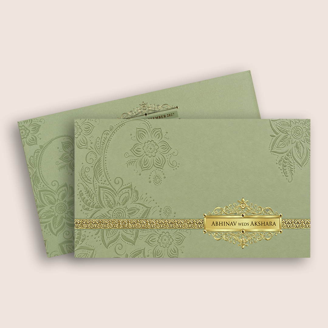 Pista Green Floral Padded Invitation Card - KPR024530