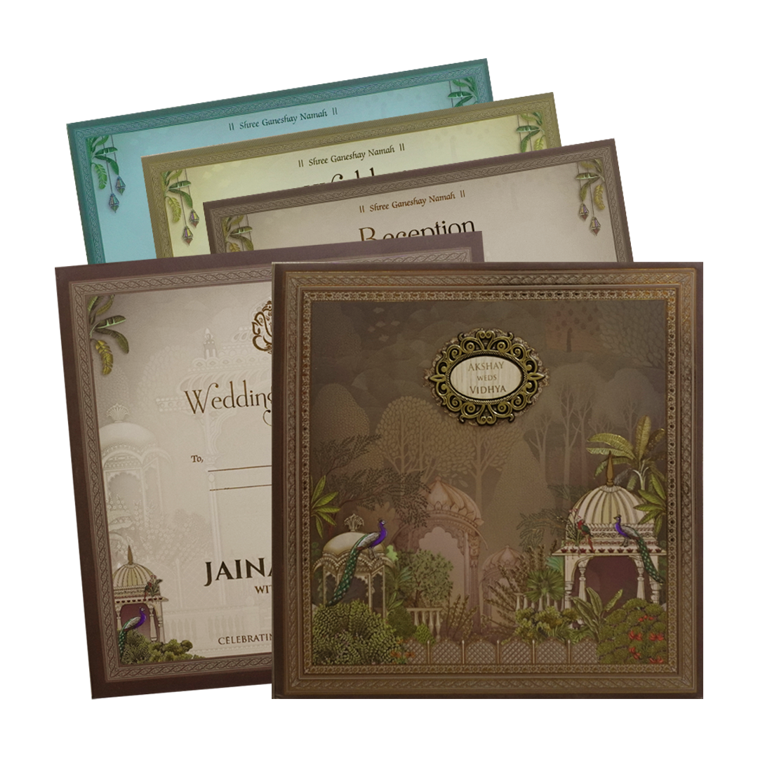 Brown Garden Padded Wedding Card - KSH72740