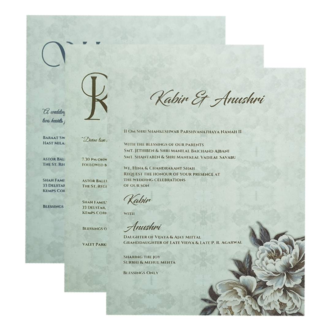 Blue Floral Luxury Wedding Invitation Card-KPR24750