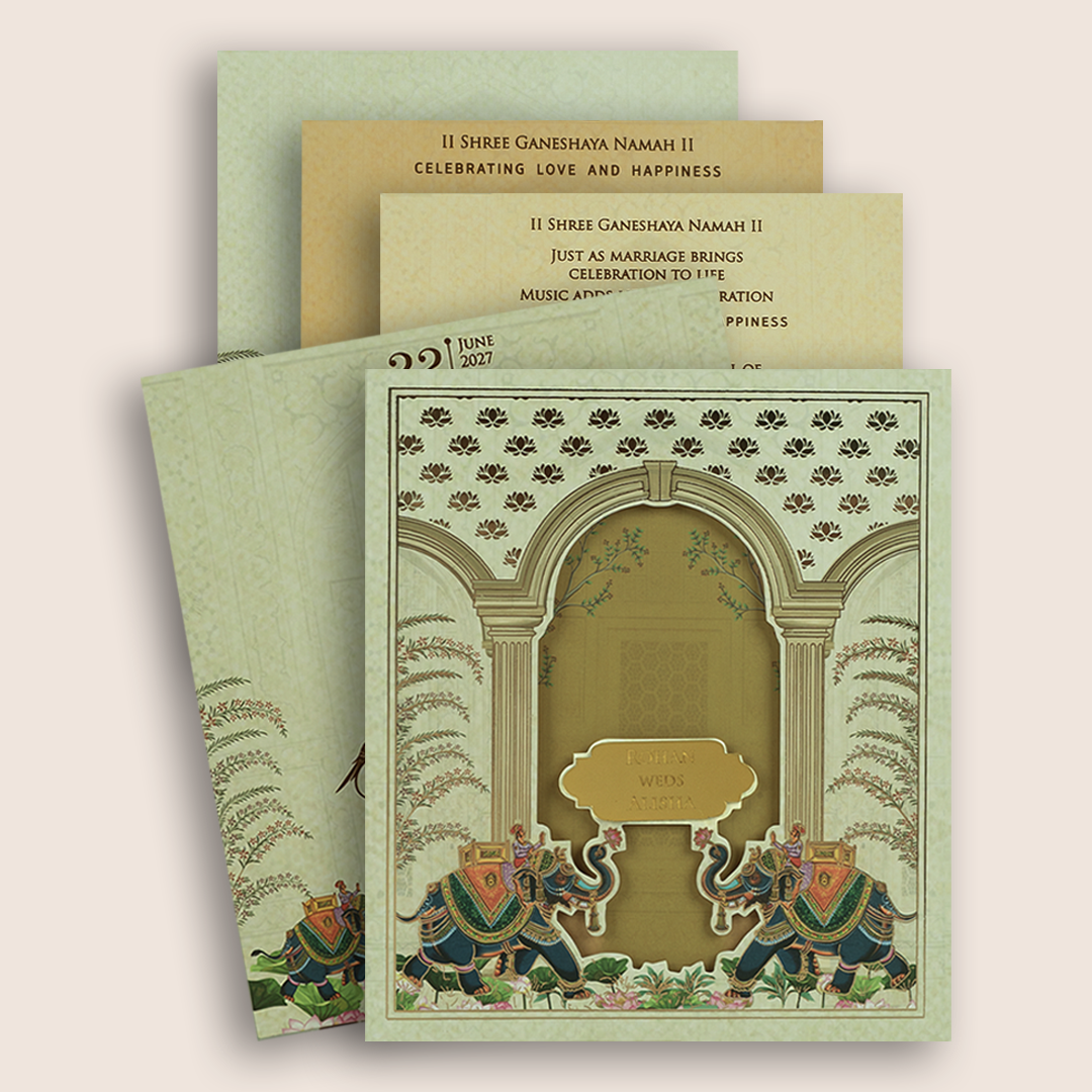 Cream Royal Elephant Arch Wedding Card - KFR16370