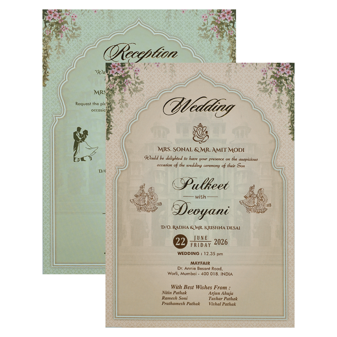 White Palace Couple Padded Wedding Card-KJTS1760