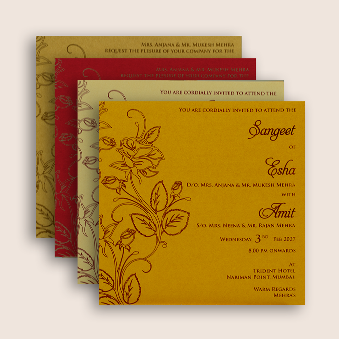 Yellow Floral Door Style Wedding Card - KPR06240