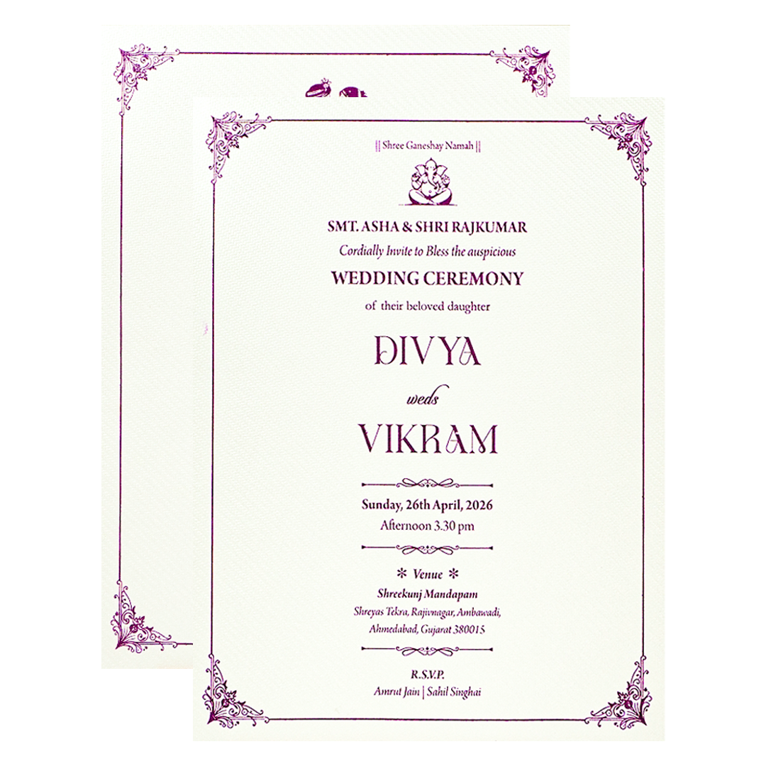 White Gold Floral Padded Wedding Card-KNSW8606