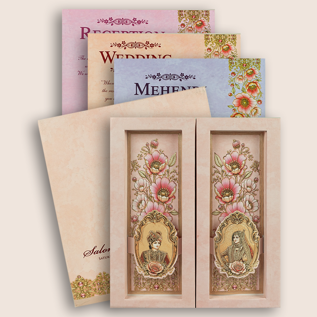 Pink Royal Bride Groom Padded Door Style Wedding Card - KPR026120