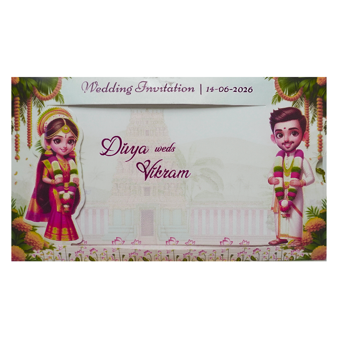 Cream Slide Floral Bride Groom Wedding Card-KNKSP758.