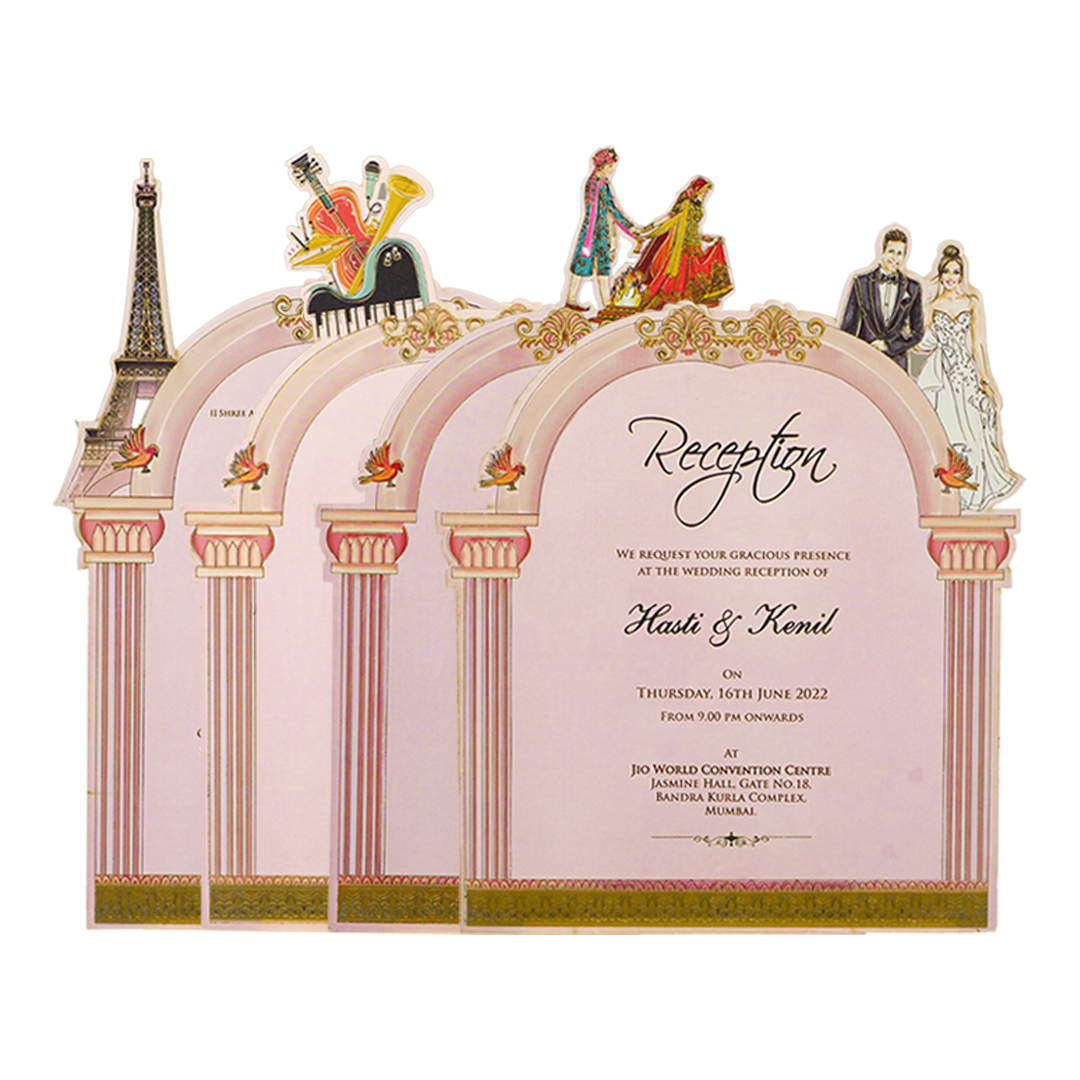 Pink Floral Bride Groom Laser-Cut Wedding Card-KNKUP047