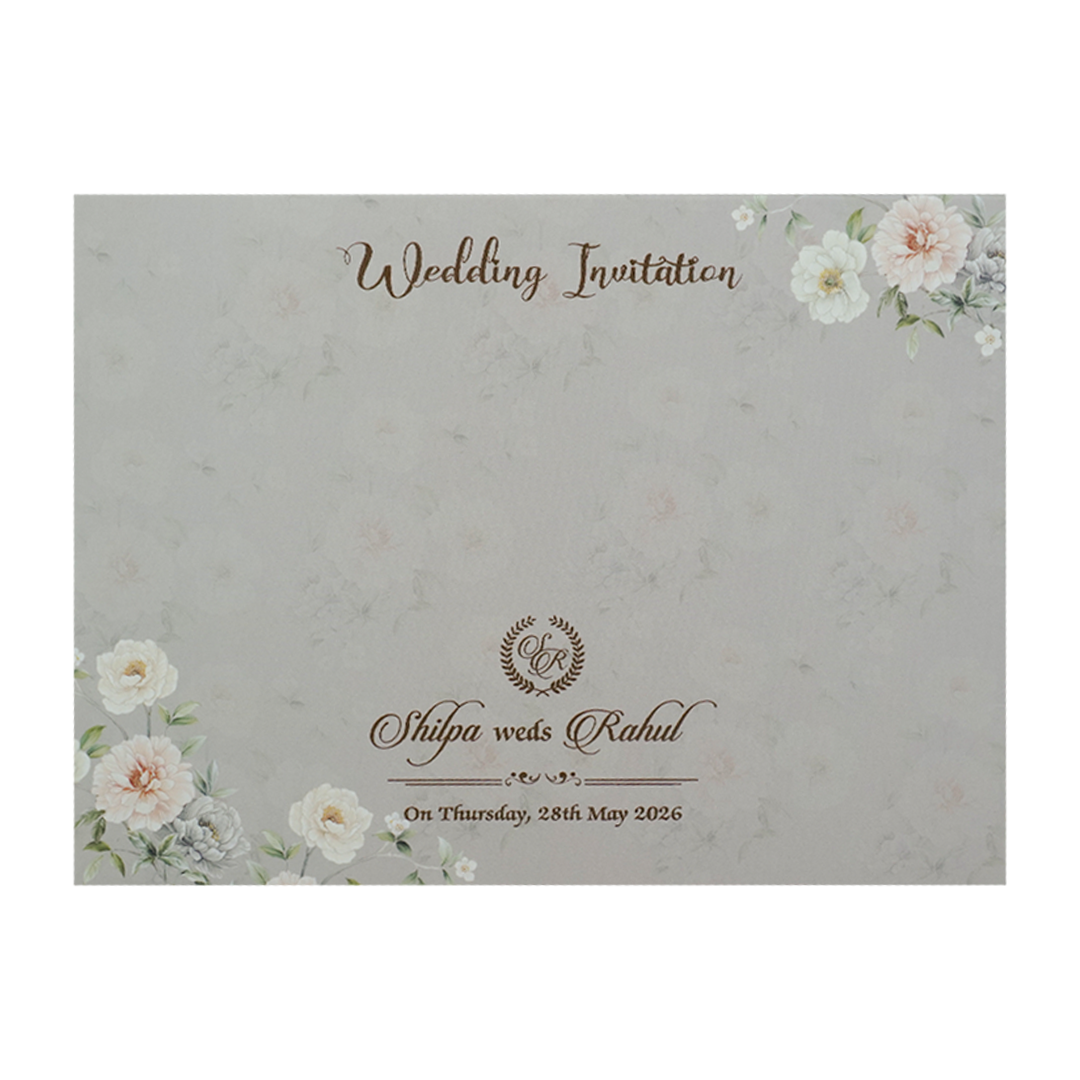Grey Laser Cut Floral Wedding Card-KRE27280