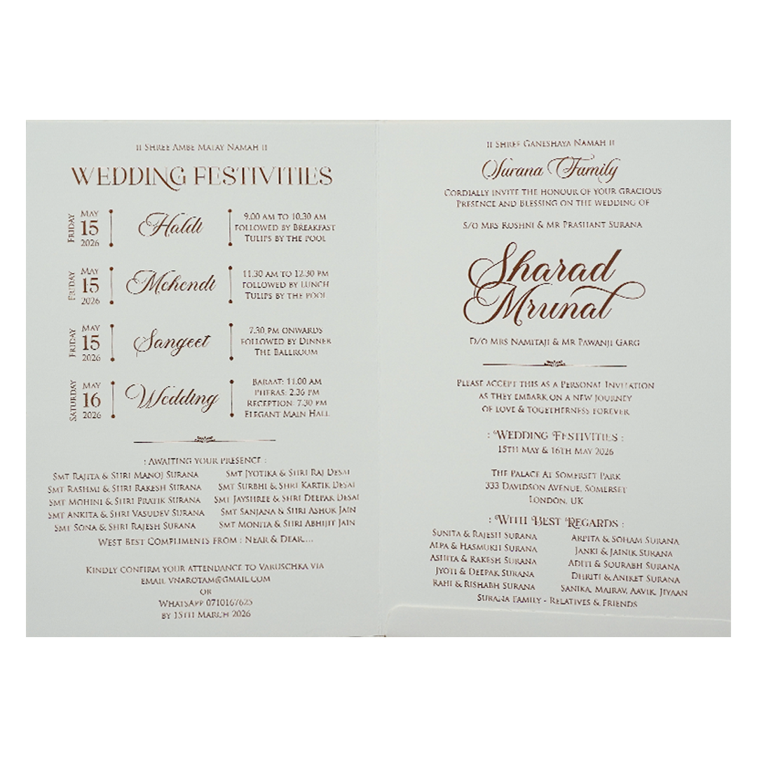 White Embossed Ganesha Wedding card-KRE28660