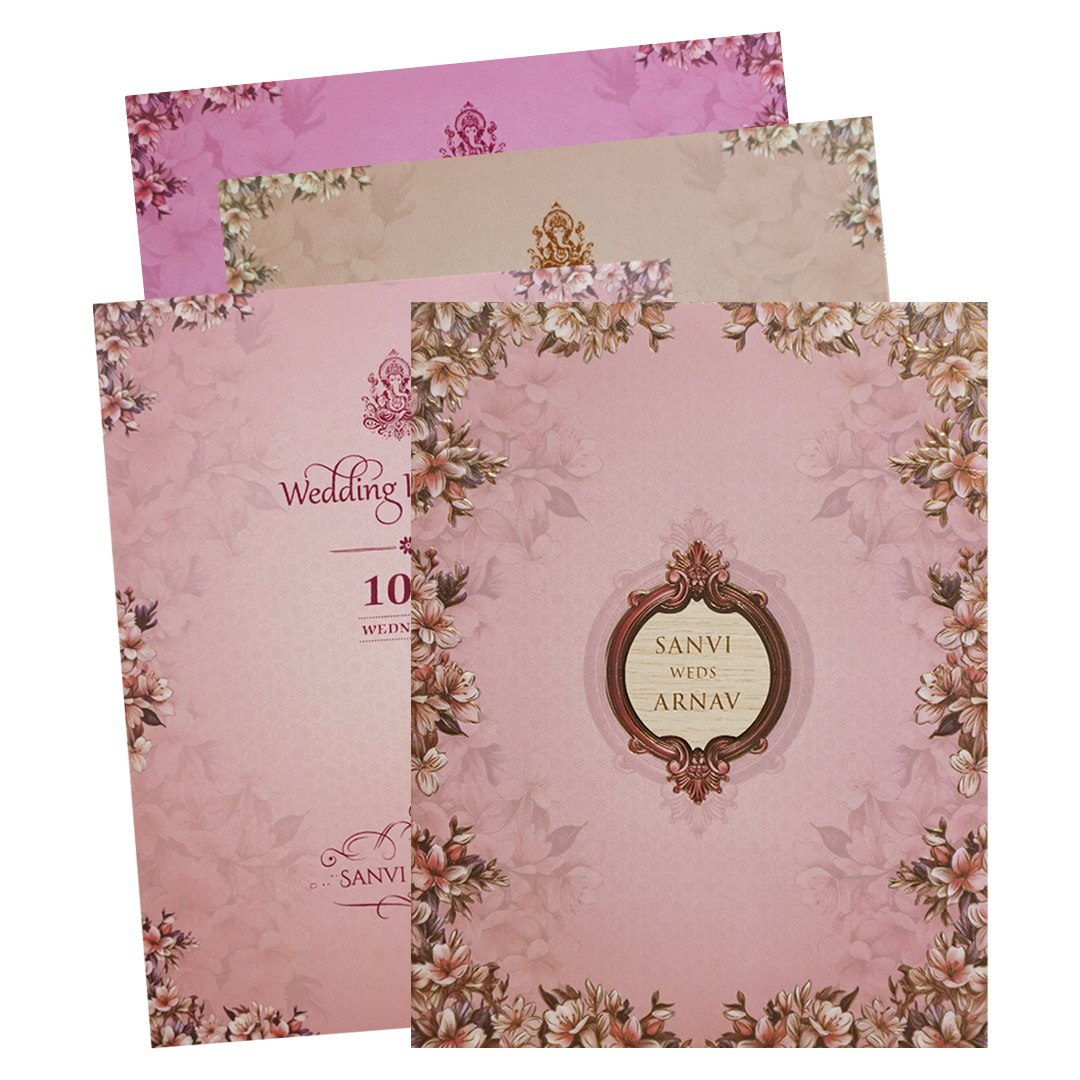 Blush Pink Padded Floral Wedding Card - KVN07670