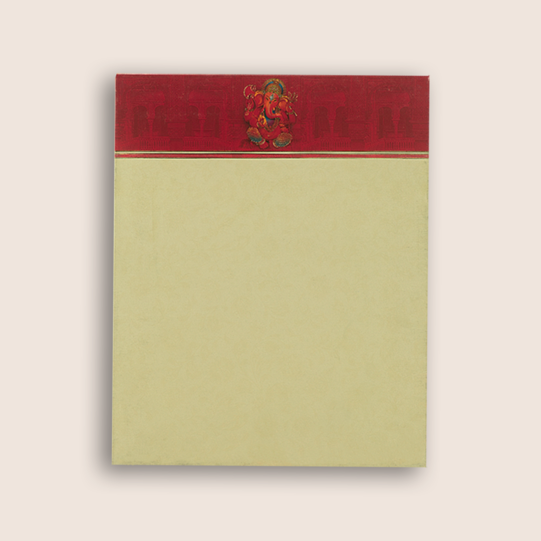 Red Ganesha Padded Door Style Wedding Card - KAA05640
