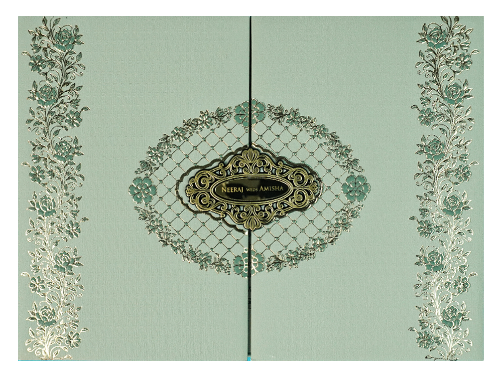 Green Floral Padded Wedding Card-KSSC2280