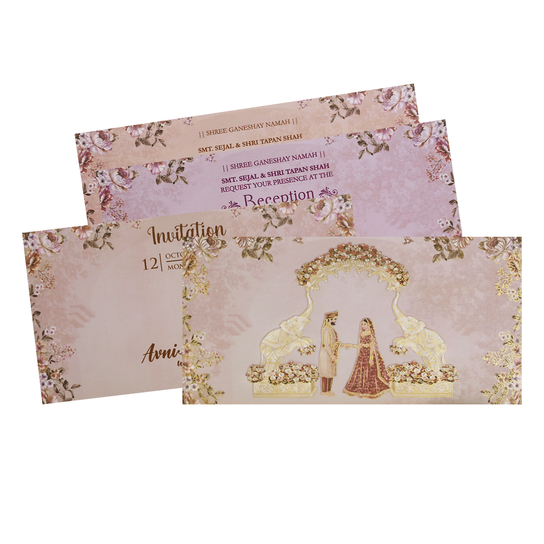 Pink Royal Arch Elephant Wedding Card - KVN06880