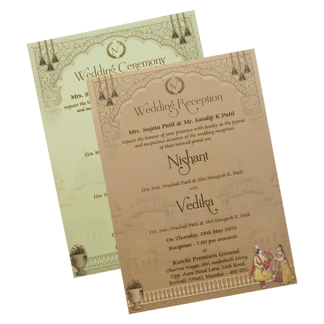 Brown Palace Royal Couple Padded Wedding Card-KRE27900