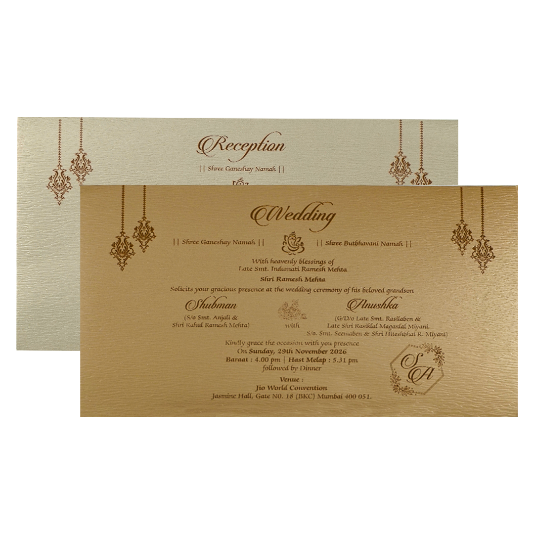 Grey Gold Door Style Padded Wedding Card-KRB09321