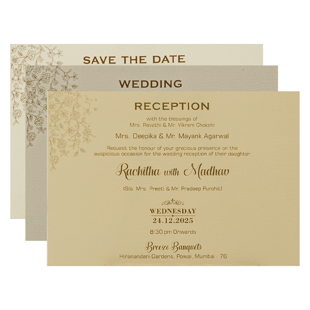 Pink Gold Floral Embossed Wedding Card-KSI64670