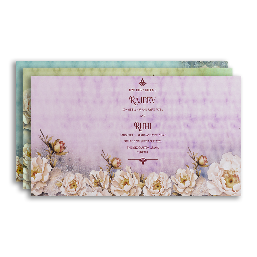 Pastel Blue Floral Padded Bag Style Invitation Card - KPR024730
