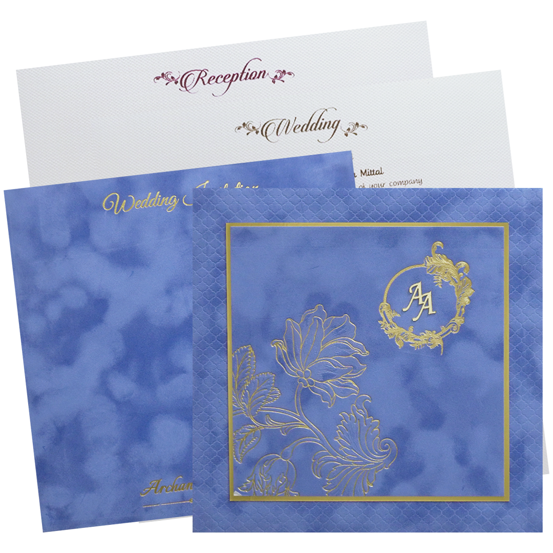 Blue Luxury Floral Wedding Invitation-KMMWD1135