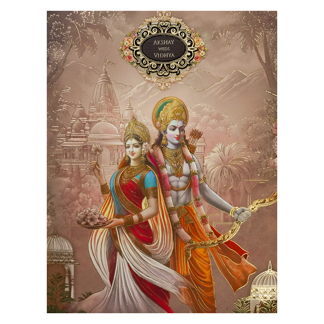 Rama Sita Traditional Padded Wedding Card - KSH72350