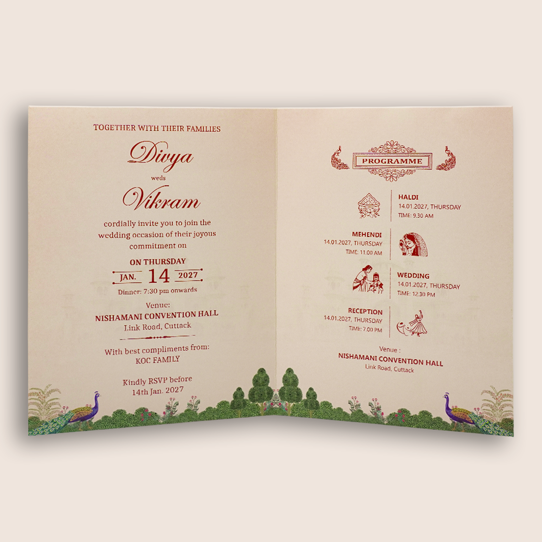 Cream Laser-Cut Bag Style Wedding Card - KNAS3106
