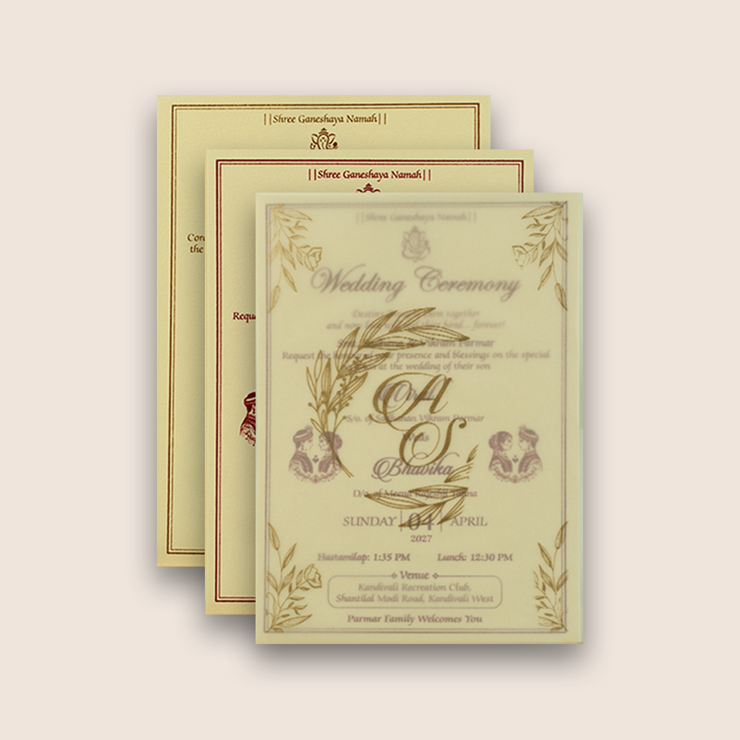 Cream Floral Laser Cut Marrige Invitation - KMARA521