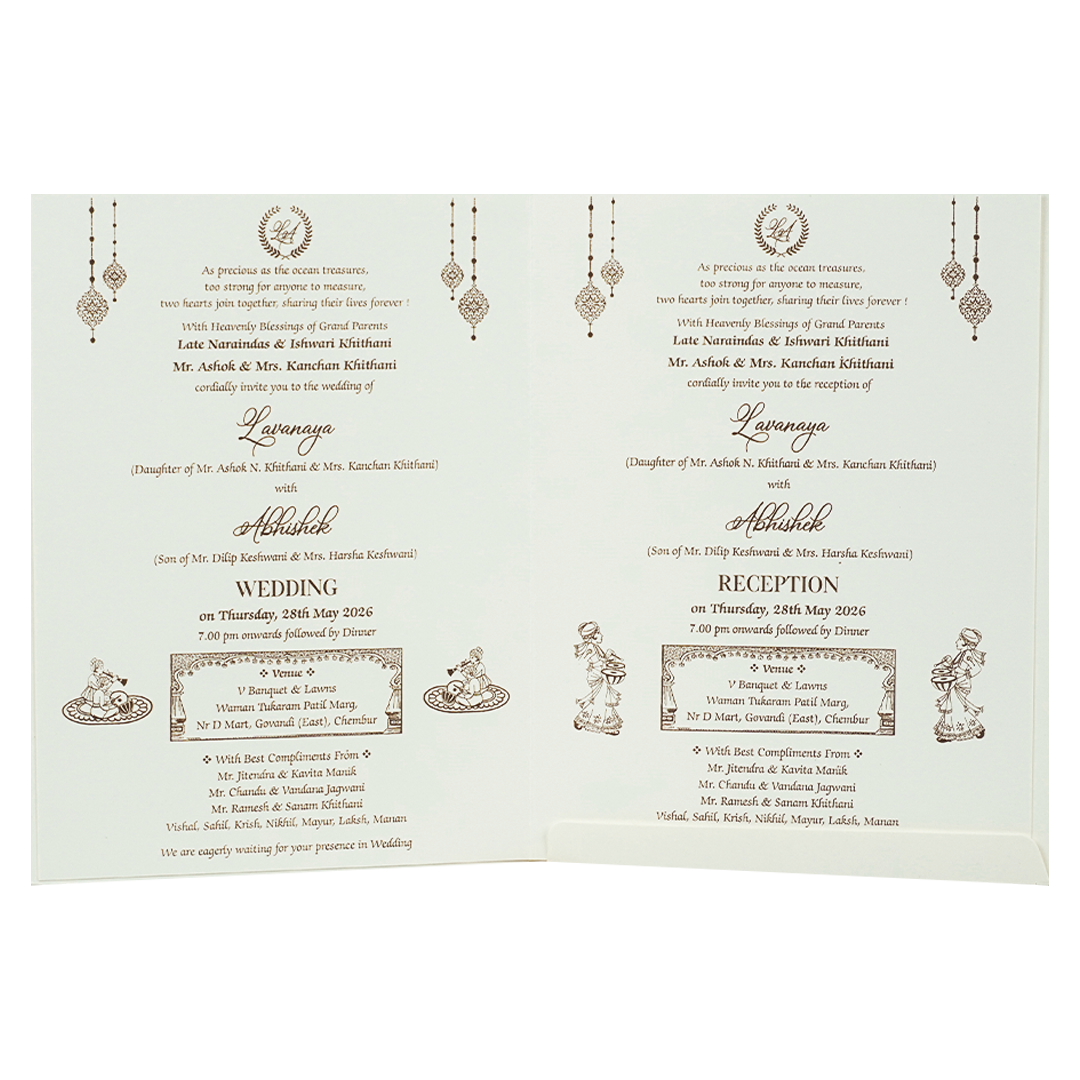 White Embossed Monogram Floral Wedding Card-KRE26870