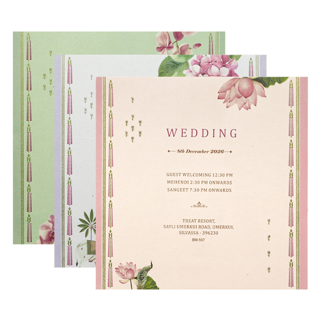 Green Floral Padded Wedding Card - KBM05070