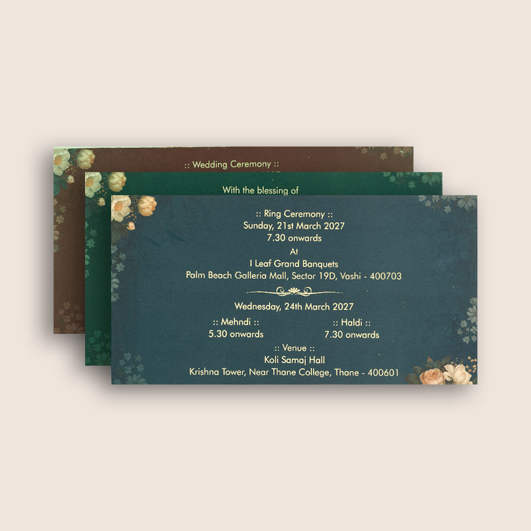 Green Embossed Floral Luxury Wedding Invitation Box - KSI32730