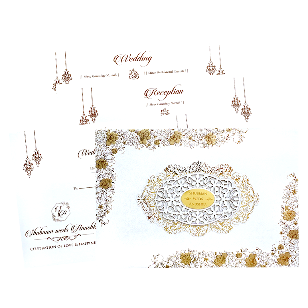 White Padded Embossed Wedding Invitation Card-KRB09791