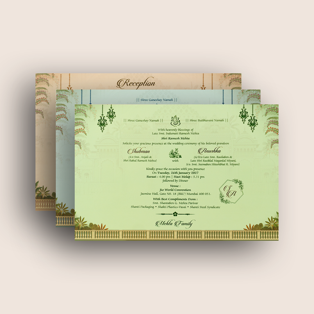 Pastel Pink Bride Groom Padded Wedding Invitaion Card - KRB09910