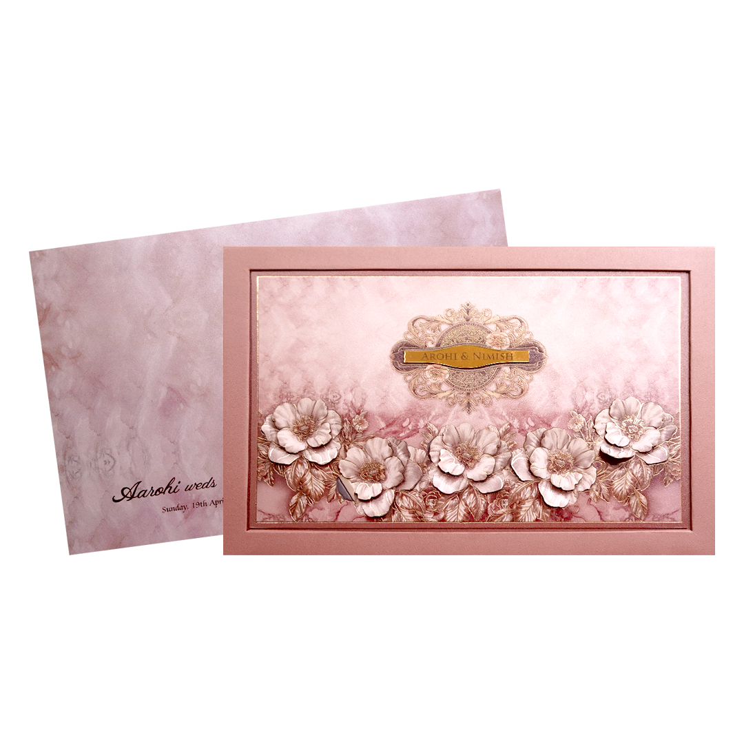 Blush Pink Floral Luxury Wedding Invitation Card-KPR24810