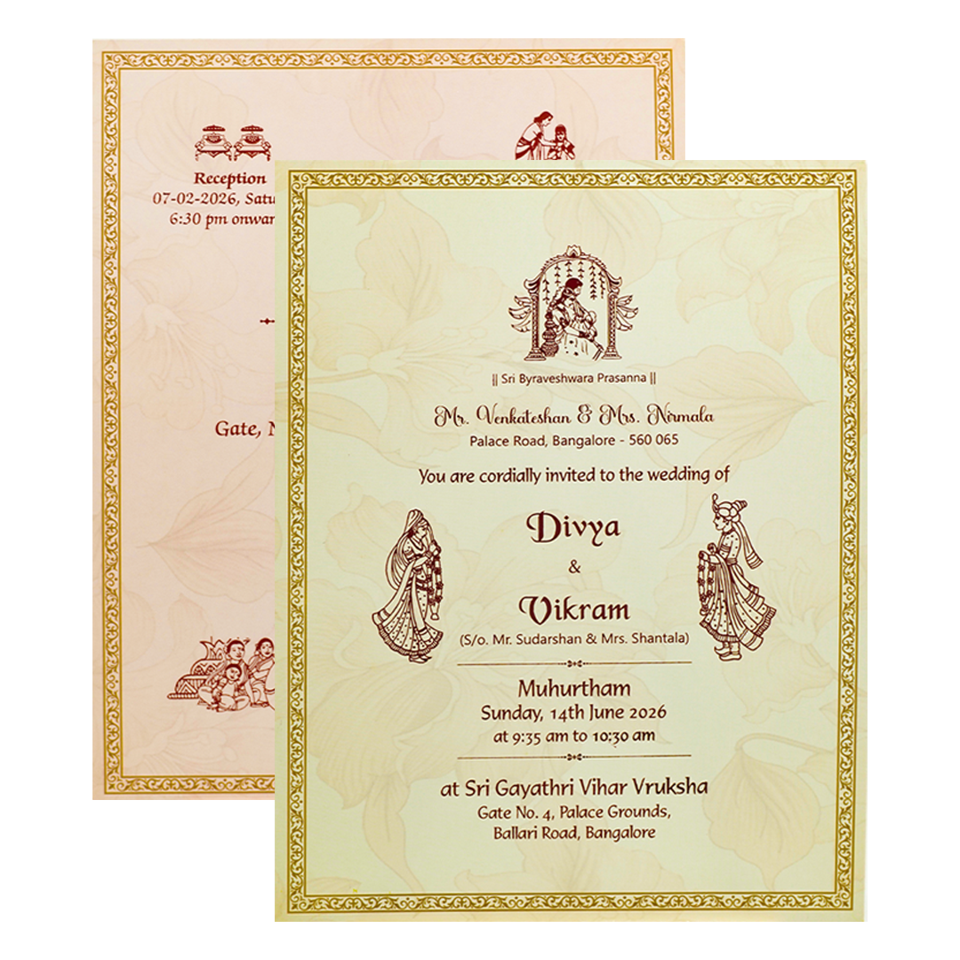 Pink Floral Padded Wedding Card-KNMO9313