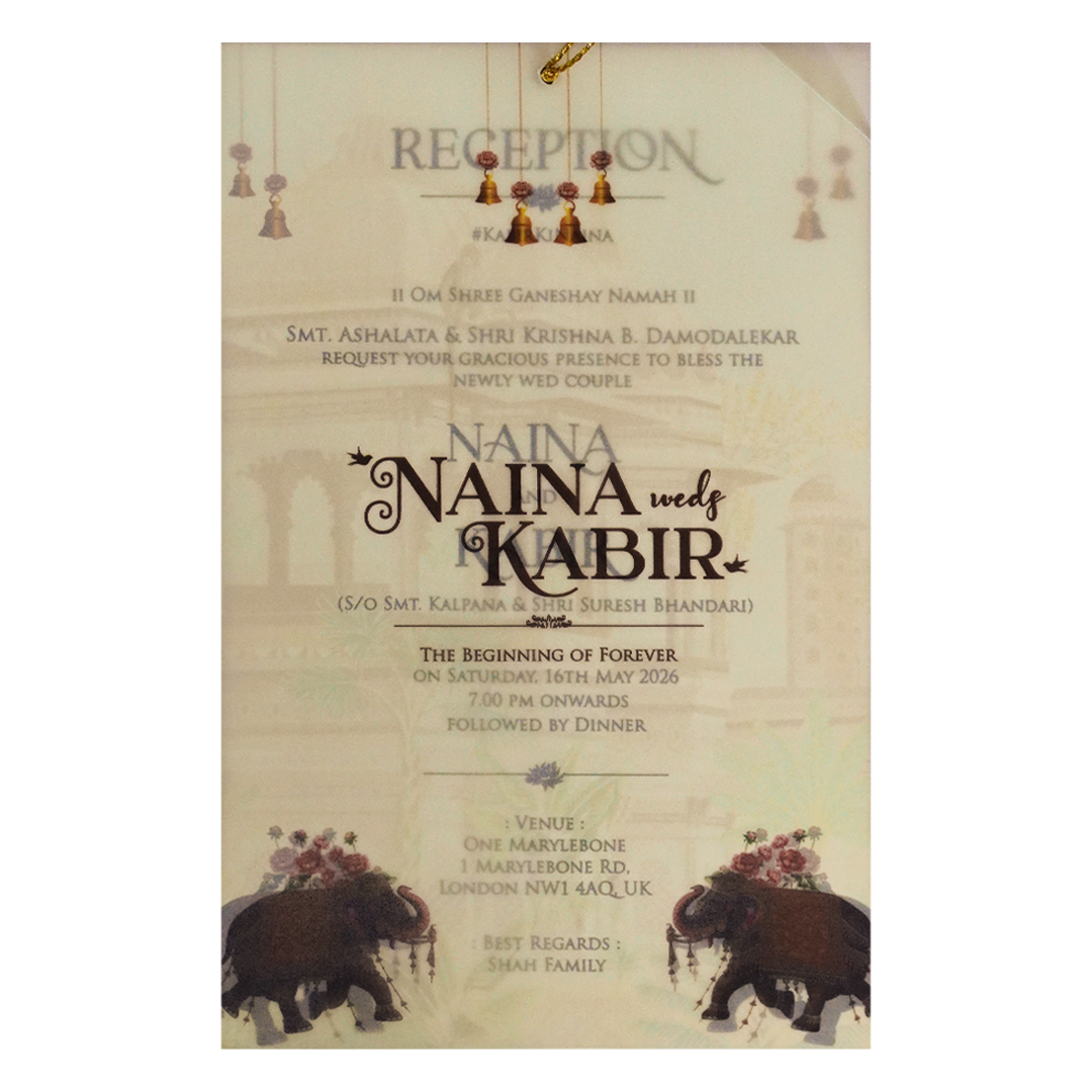 Elephant Carriage Cream Insert Wedding Card-KSH71040