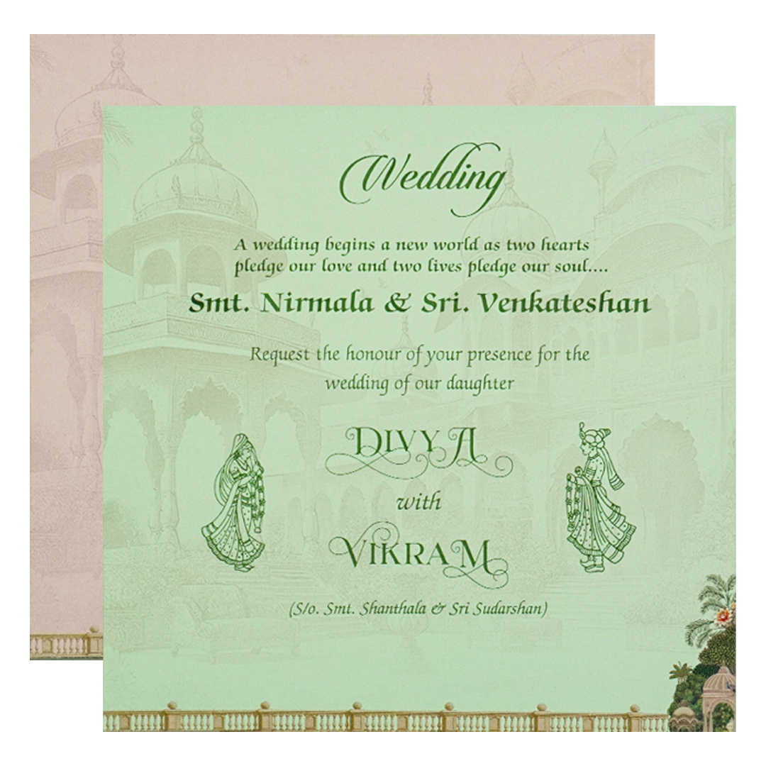 Cream Padded Garden Palace Wedding Card-KNPO5572C