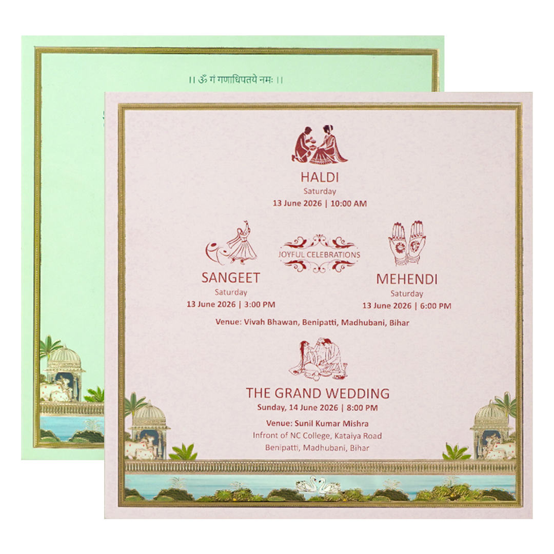 Navy Blue Kamadhenu Cow Padded Wedding Card-KNAM4901