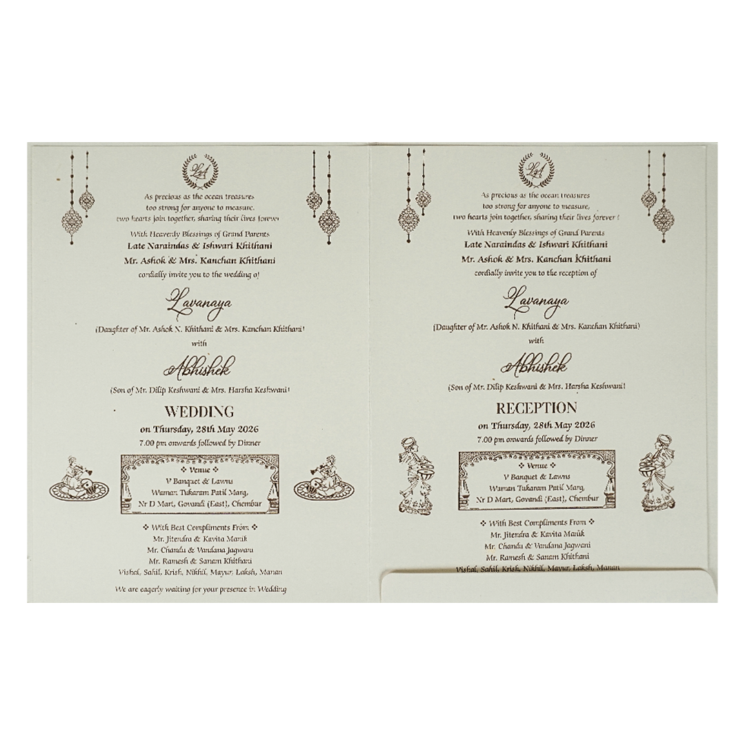 White Padded Ganesha Floral Premium Wedding Card-KRE26860