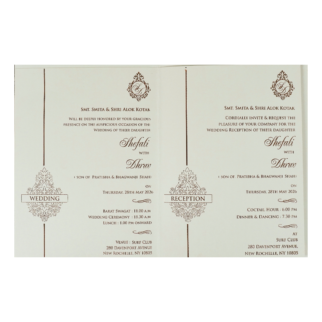 White Embossed Ganesha Wedding card-KRE28400