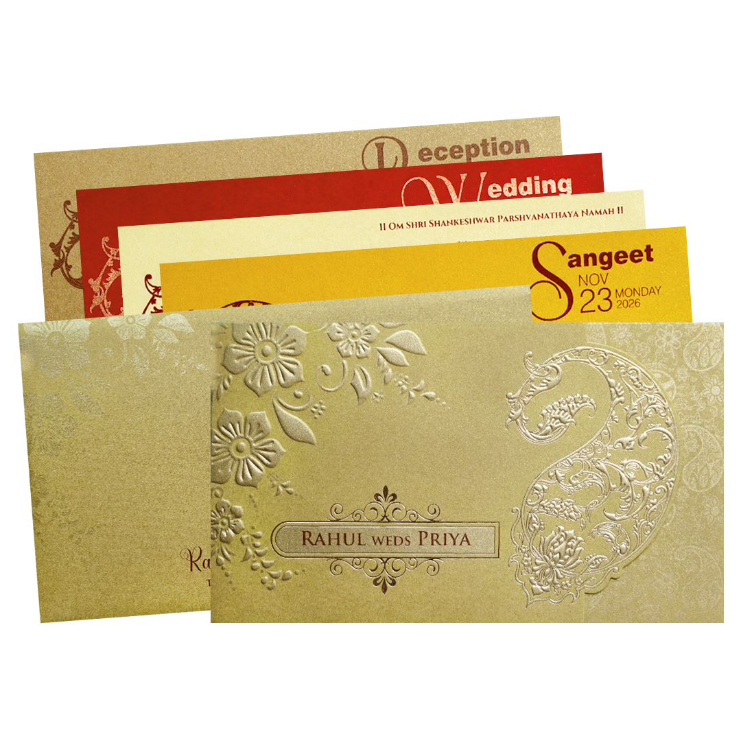 Gold Embossed Paisley Wedding Invitation Card-KPR06370