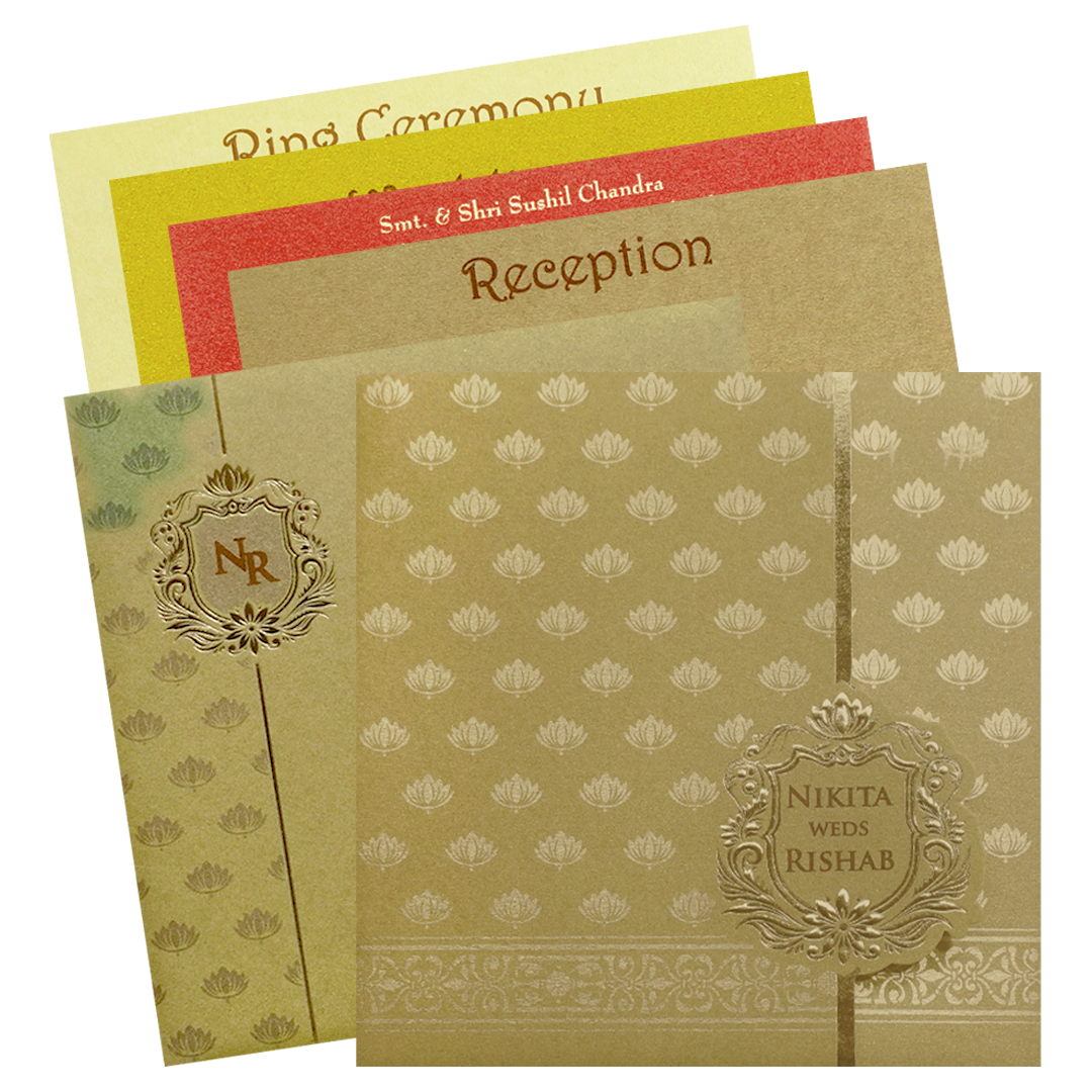 Gold Lotus Pattern Wedding Invitation Card-KPR06190