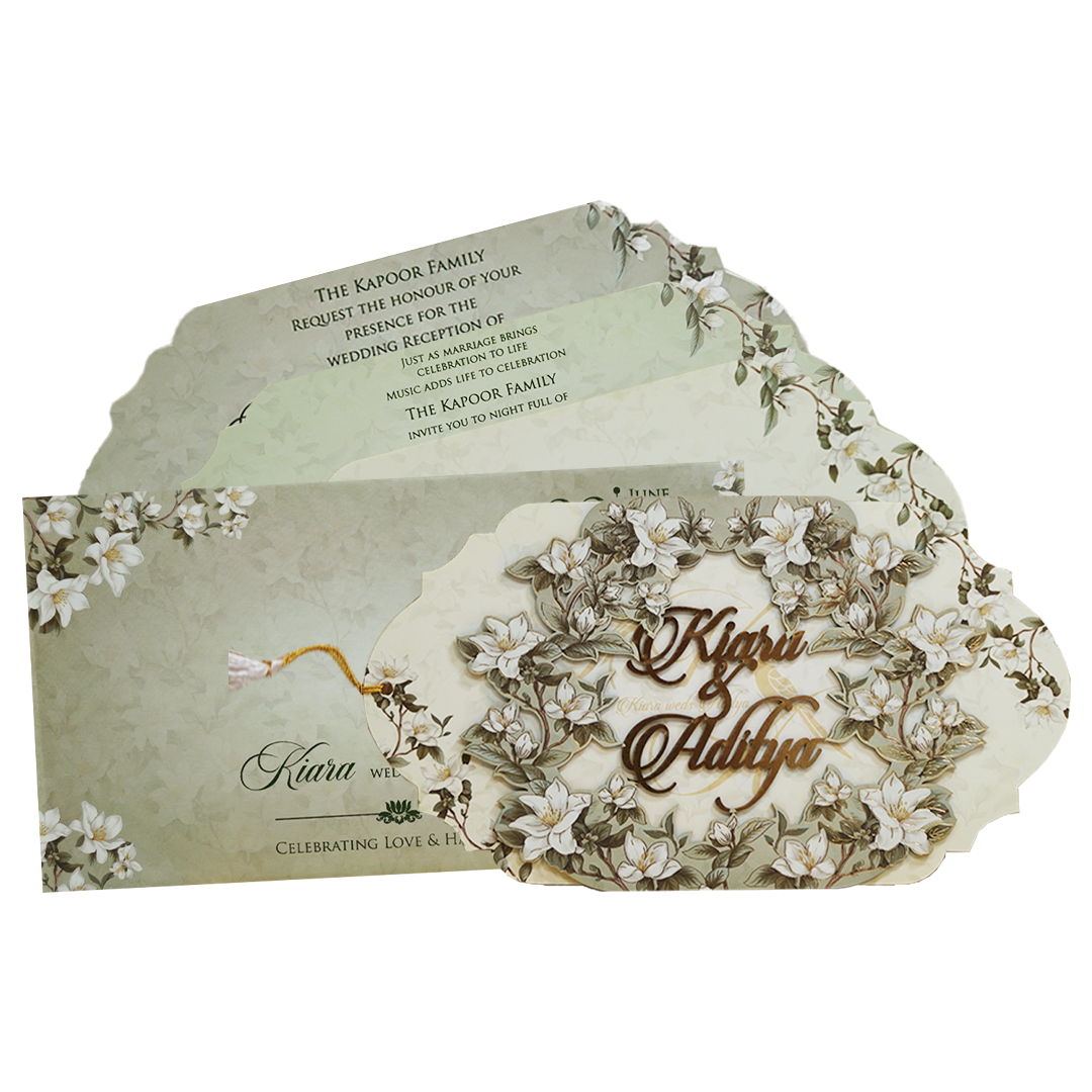 Sage Green Magnolia Floral Layered Wedding Card - KFR16140
