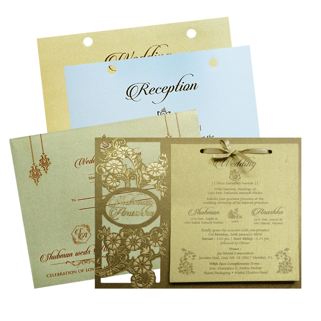 Elegant Gold MDF Laser Cutout Wedding Invitation Card-KRB09160