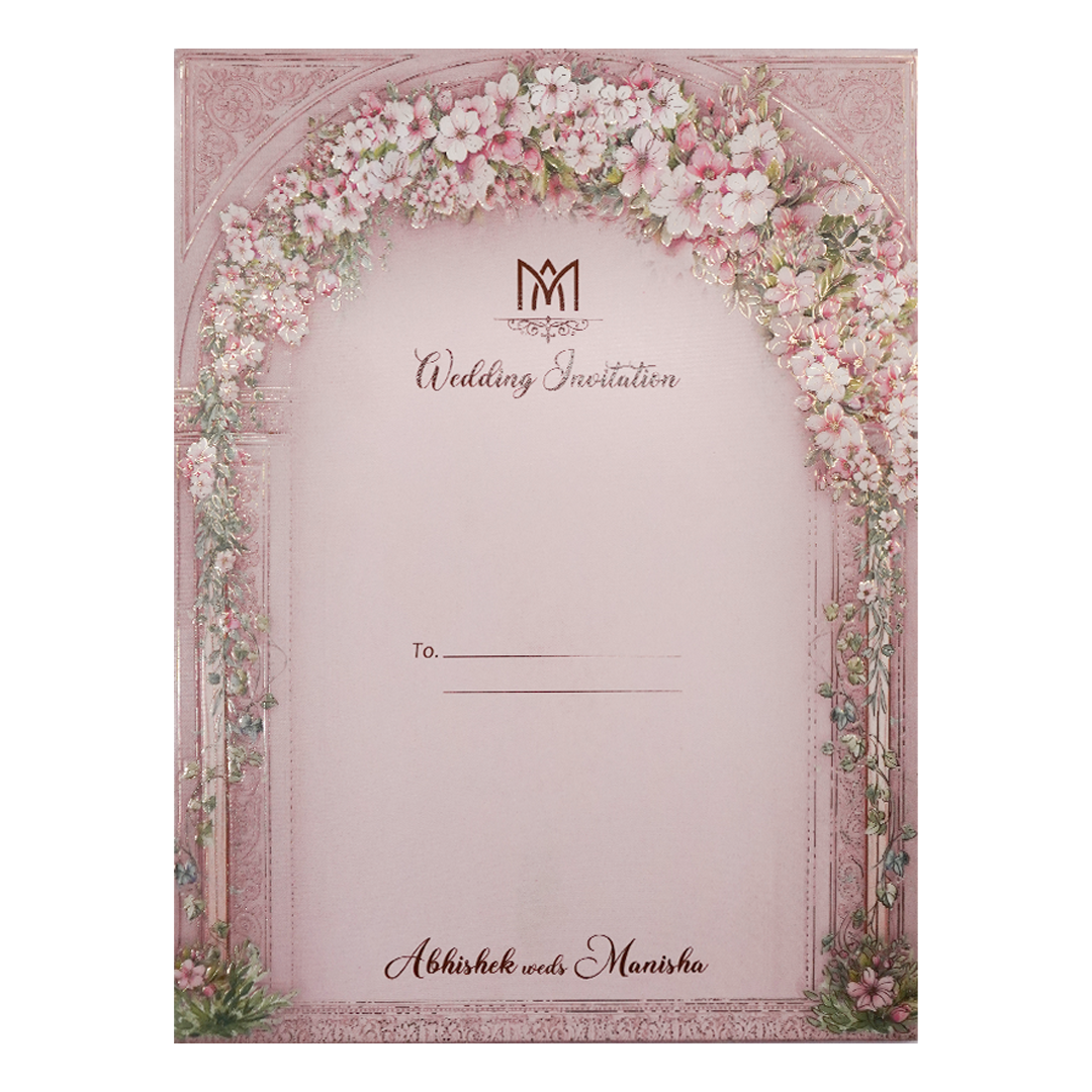 Pink Floral Arch Gate Padded Wedding Card-KSI64380