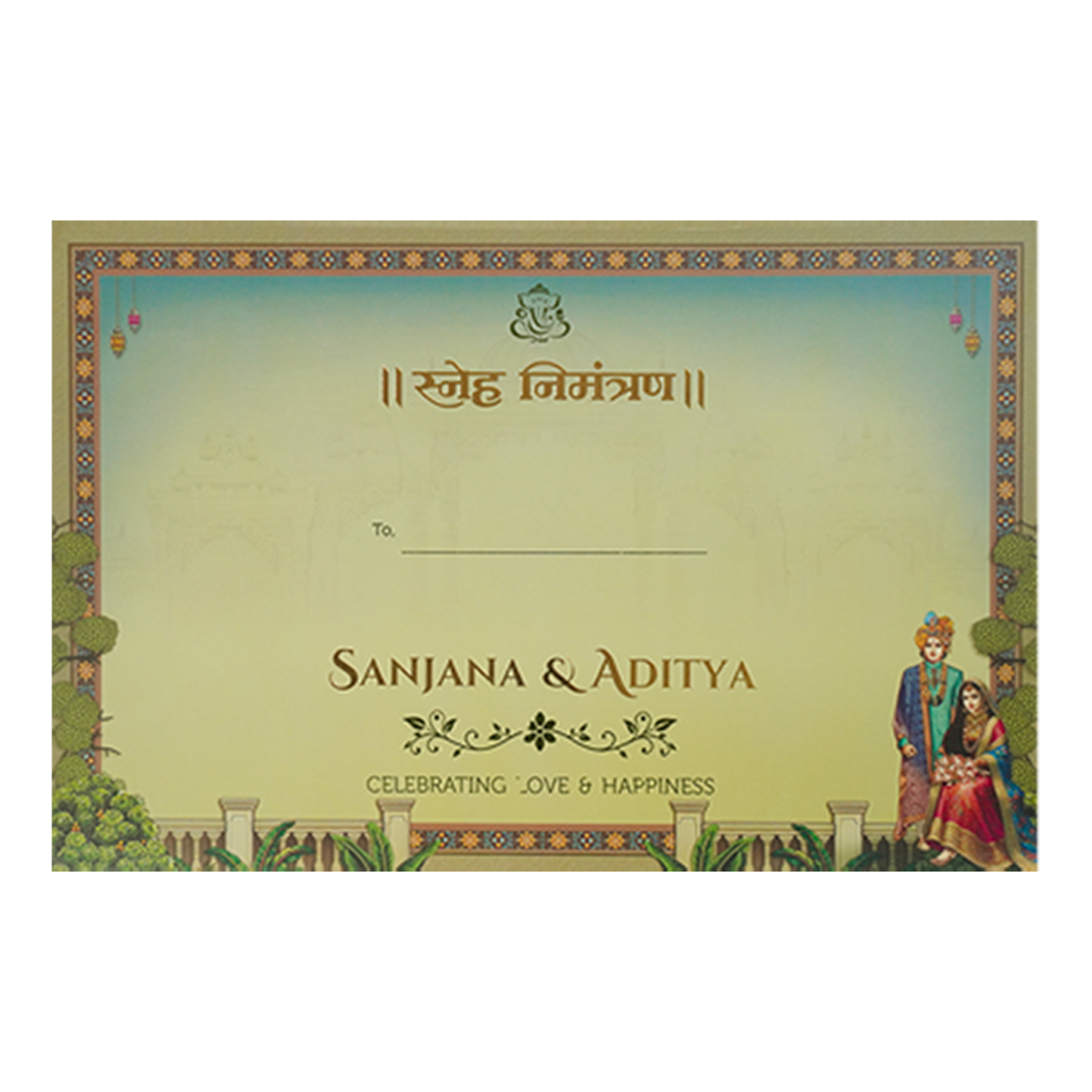 Green Palace Procession Padded Wedding Card-KSH72090