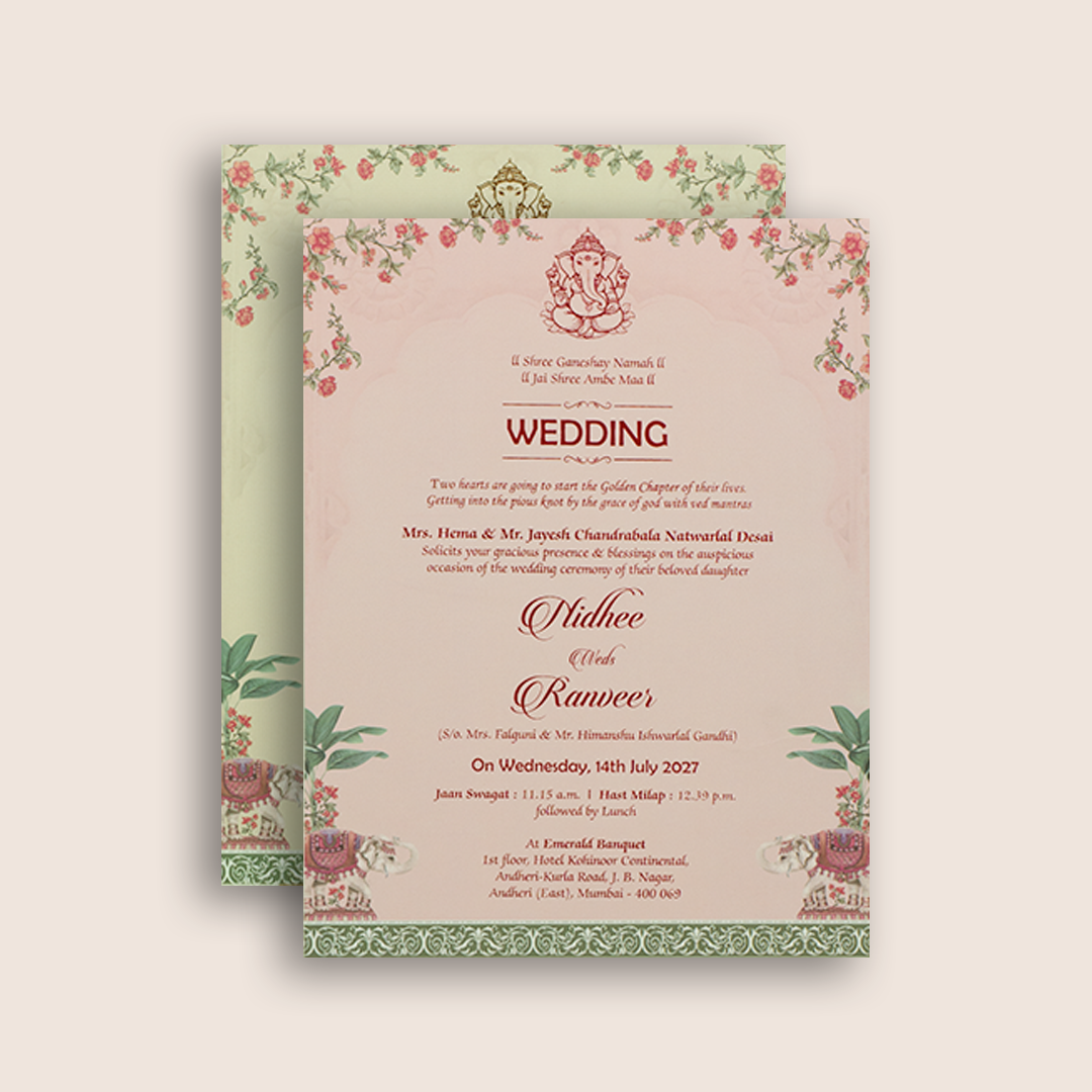 Grey Elephant Laser Cut Padded Wedding Card - KVN07720