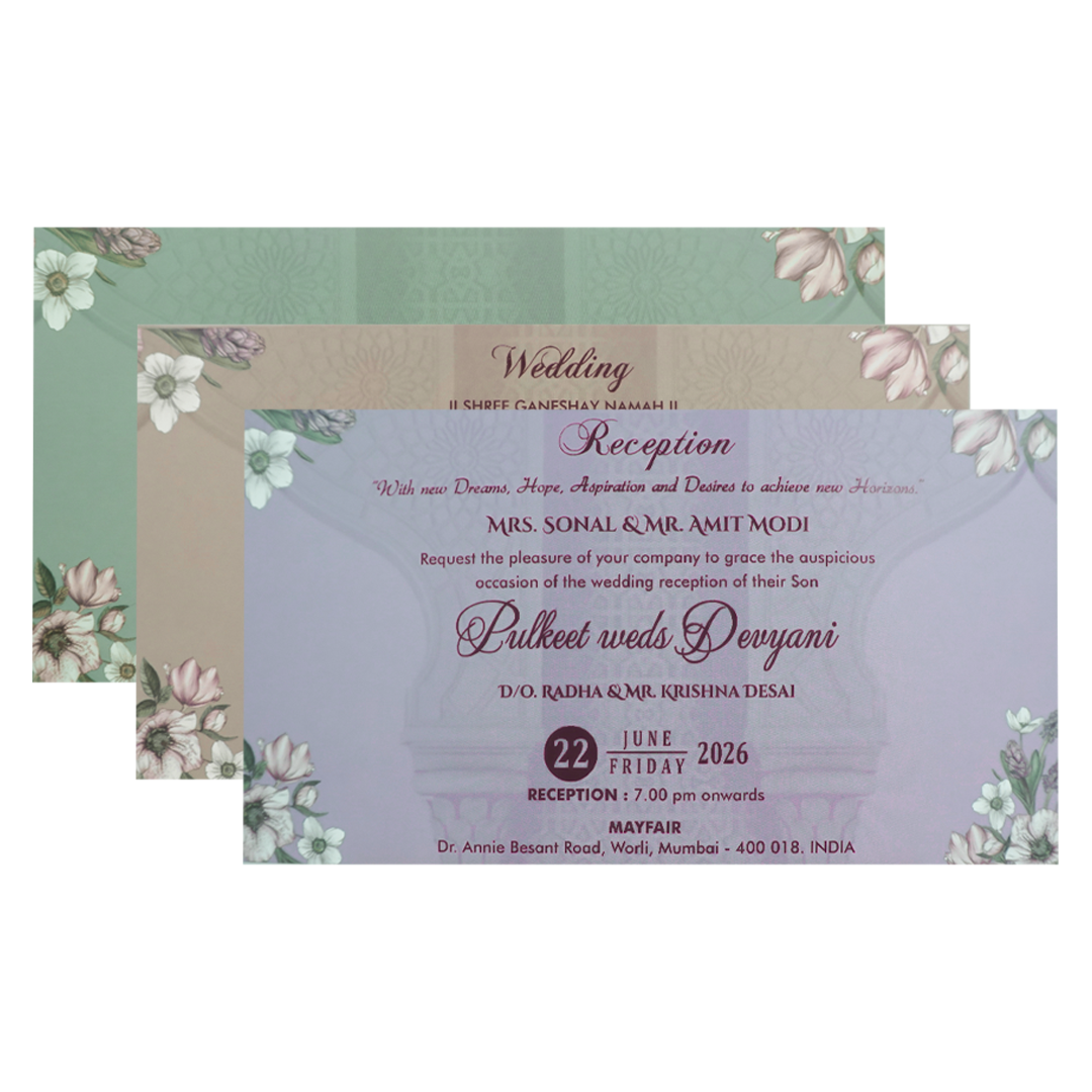 Green Floral Padded Wedding Card-KJTS1712