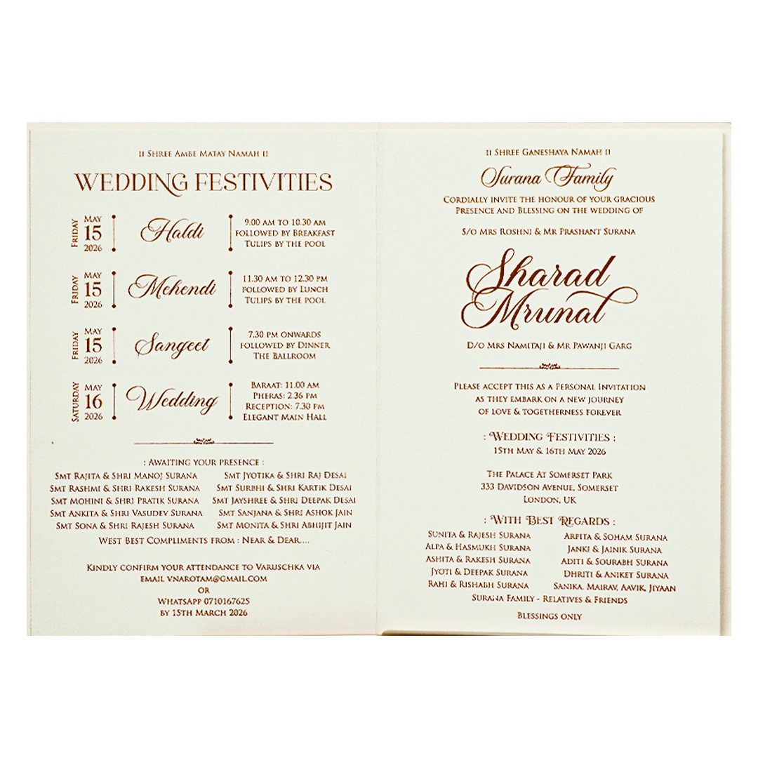 White Ganesh Embossed Floral Wedding card-KRE28650